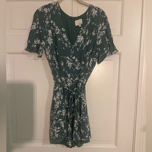 Anthropologie Floral Green and White Romper